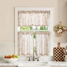 Floral Kitchen Curtains Set 24 Inch Length Farmhouse Linen Cafe Curtains and