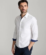 UNTUCKit Wrinkle Free Las Cases Special Shirt-XL Slim Fit-White w/ Contrast Cuff