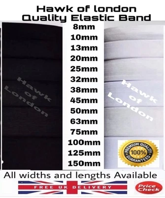 HAWK OF LONDON SCHWARZ & WEISS GEWEBT ELASTISCH FLACH ELASTISCH BUND MANSCHETTEN STRETCH SCHNELLER VERSAND