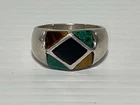 Vintage Native American Man's Sterling Silver Inlaid Ring-Turquoise & More