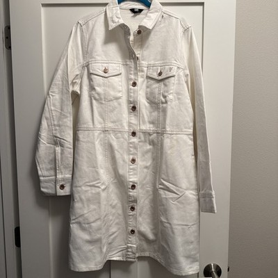 Frye Shirt Dress Large White Denim Long Sleeve Button Down Collared Pockets  NEW | eBay