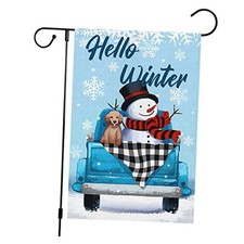 Hello Winter Garden Flag 12x18 Double Sided, Burlap Small 12x18 Inch Blue