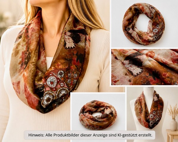 Loop Tuch Schal Halstuch Damen Schlauchschal Braun Rot Boho Sommertuch Loopschal-image