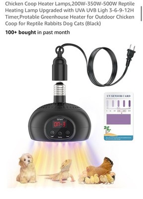 Pet Heater Lamp, 200W-500W, UVA/UVB, 3-12H Timer, Heater for Chickens or Reptile