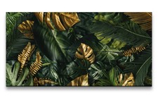 120x60cm Leinwandbild Grüne Blätter Gold Dekorativ Fotokunst Natur