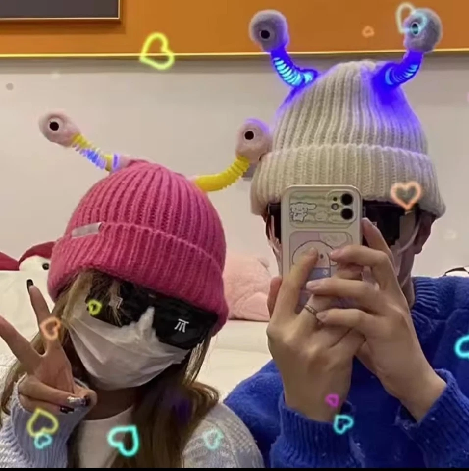 Gorro de inverno malha brilhante gorro bonés com tentáculos dobráveis engraçados chapéu de lã quente - Imagem 3 de 4