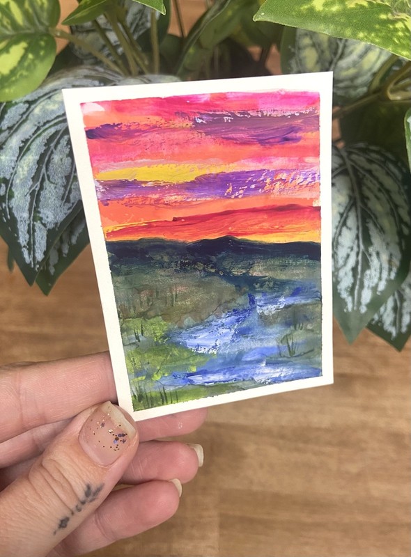 ACEO Original Art Miniature Card river landscape Gouache  -Andrea baker
