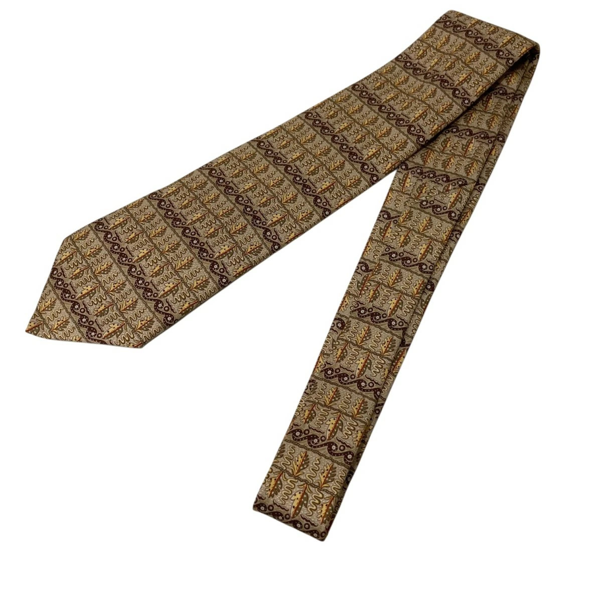 HERMES Used  Leaf Pattern Tie Brown - image 3