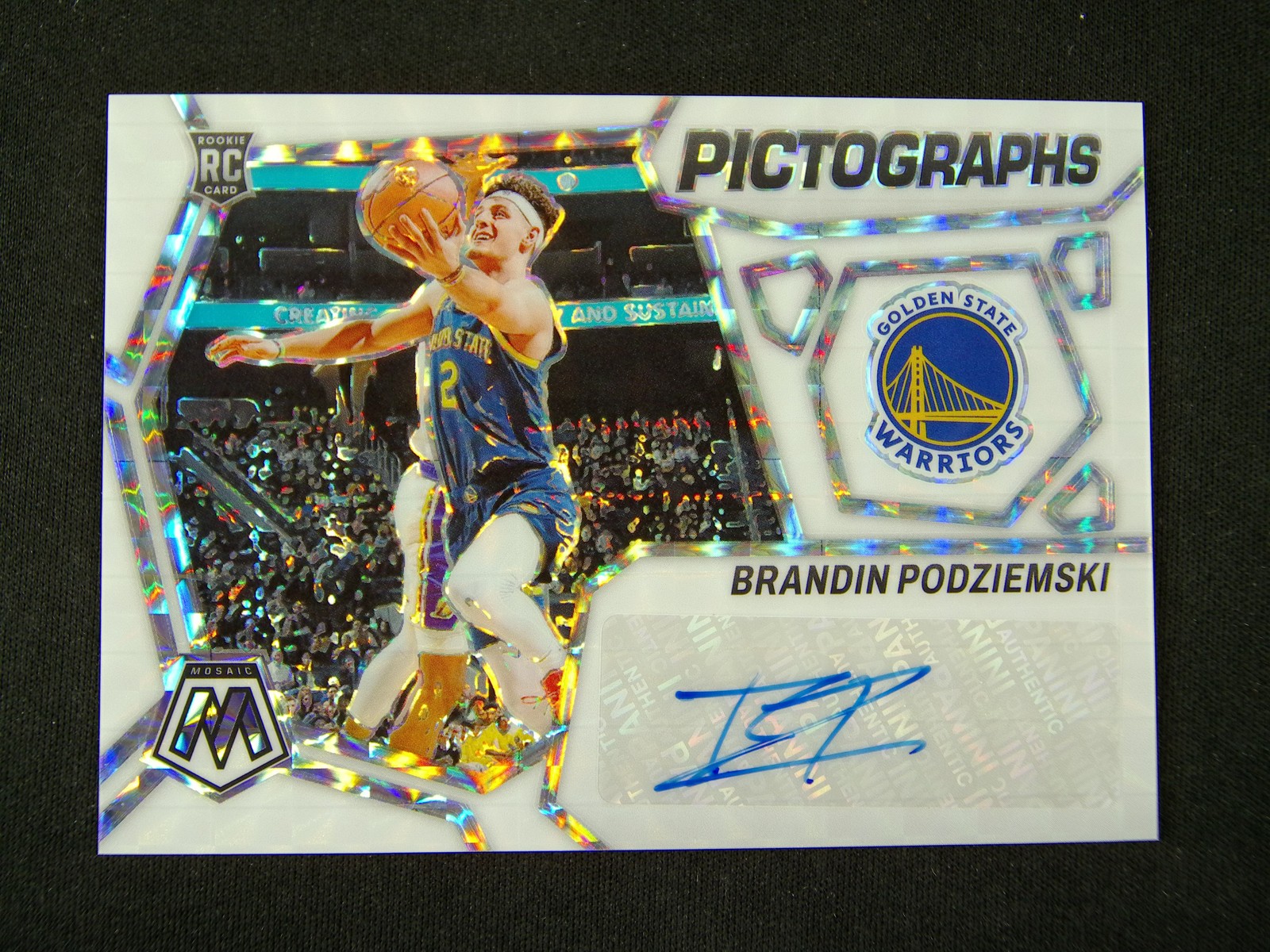 2023-24 Panini Mosaic Brandin Podziemski RC Rookie Pictographs Auto White /25