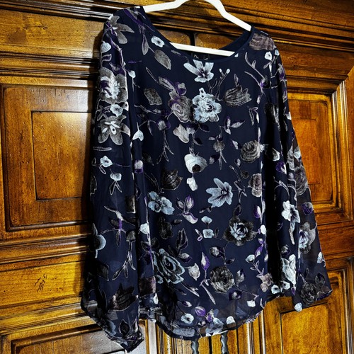 Dalia Blouse Womens PLUS 1X Floral Velvet Burnout Bell Sleeve Top Sheer Boho NWT - Picture 3 of 11