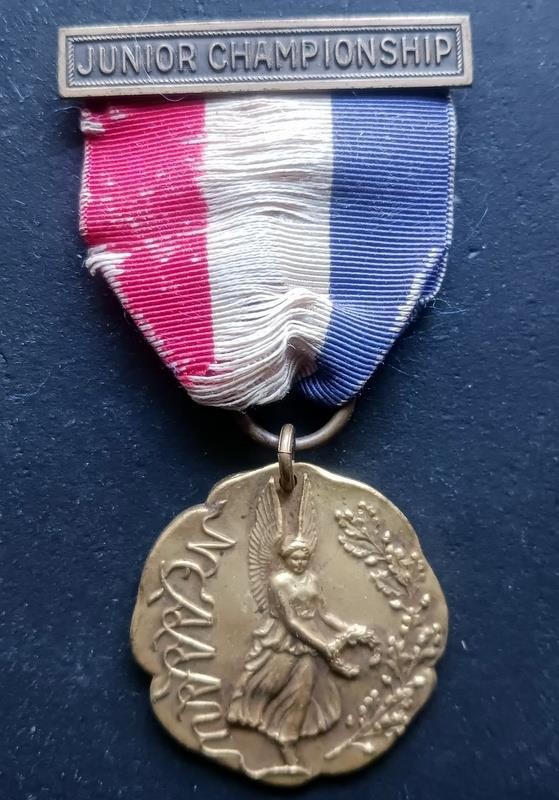 Winged Goddess NEAAAU Junior Championship Sport MEDAL RIBBON & PIN Gold Tone