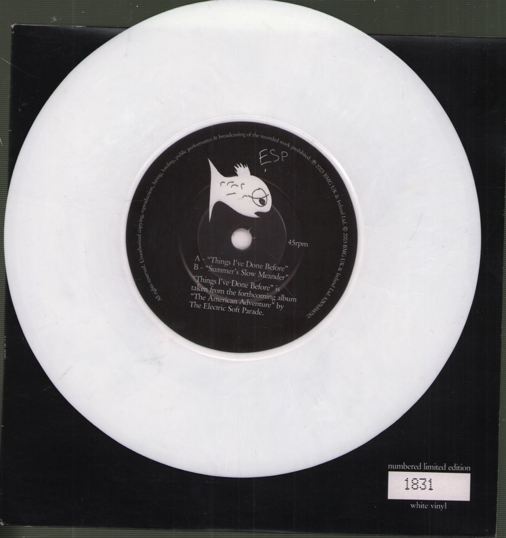 ELECTRIC SOFT PARADE THINGS I'VE DONE BEFORE 7"" VINYL white vinyl 7"" with sticke