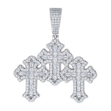 925 Sterlingsilber Baguette Moissanit Halo Gekeimt Triple Kreuzanhänger 3.36 CT