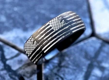 Black Unisex Adults Tungsten Domed American Flag Patriotic Wedding Ring - 8mm