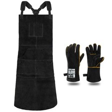 QeeLink Leather Welding Apron with Gloves Heat Flame Resistant Blacksmith