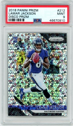 PSA 9 2018 Panini Prizm Lamar Jackson #212 Disco Prizm RC Ravens