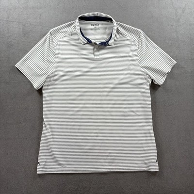 Rhone Commuter Slim Men's S/S Golf Polo Shirt LARGE White/Navy Pinstripe