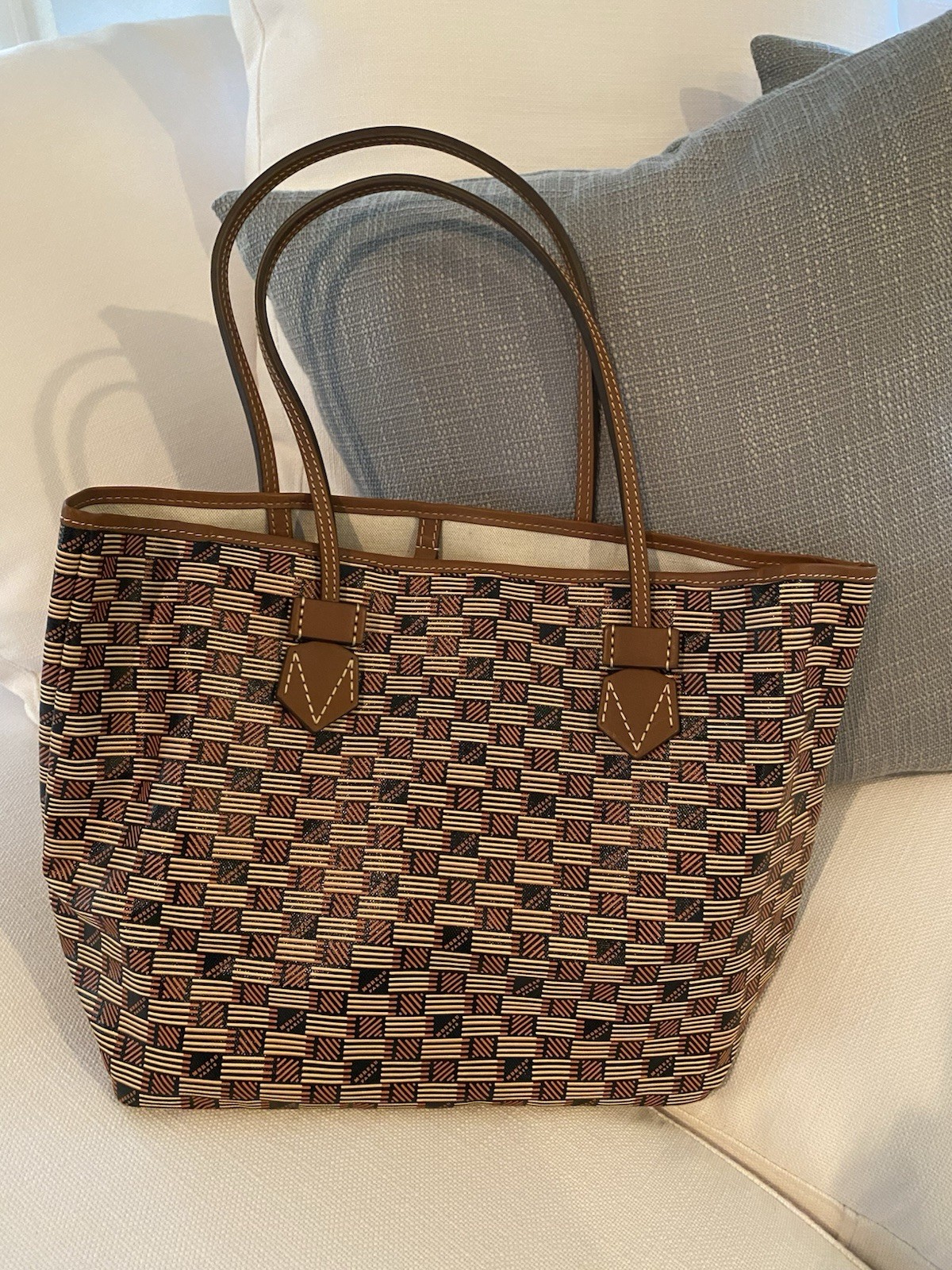 Bolso de Mano Shopper Moreau Paris Saint Tropez Estampado con Logotipo Mediano Marrón NUEVO