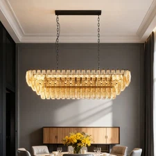 12 Light 54" Pendant Rectangular Glass Black Ceiling Chandelier Kitchen Fixture