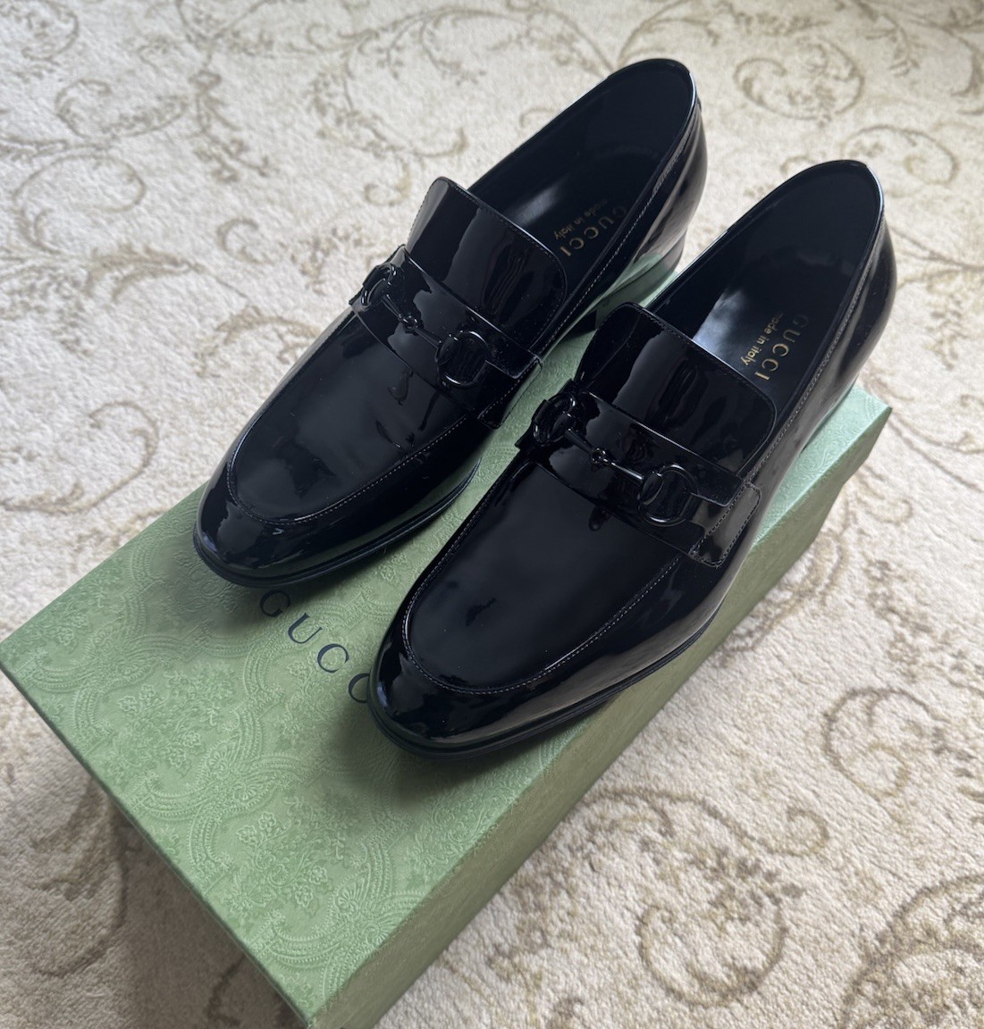 Gucci Glossy Black Vernice Crystal Leather Slip-On Loafers Men\'s Size EU41 US7.5 GUCCI “VERNICE CRYSTAL” Patent Leather Bit Loafers Size US  main image 4