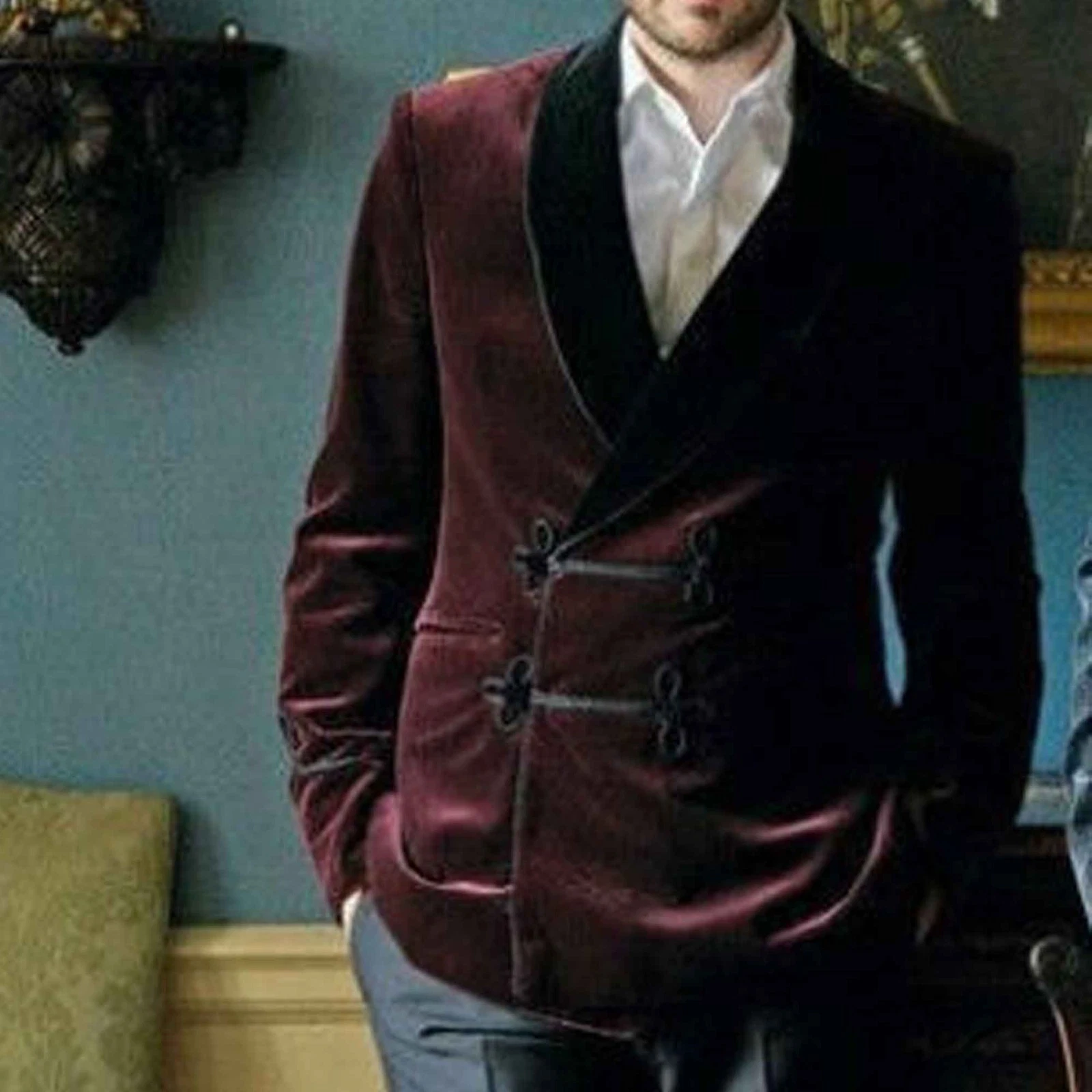 Men's Maroon Velvet New Smoking Blazer Evening Party Host Wear Dinner Coat