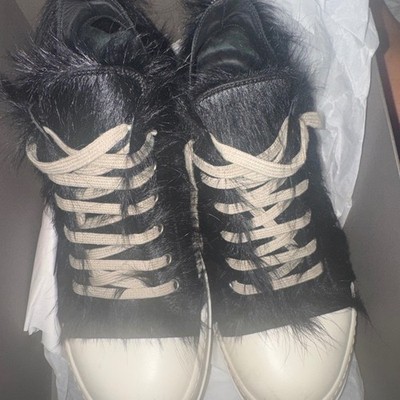 Rick Owens Ramones sneakers in black pony hair 