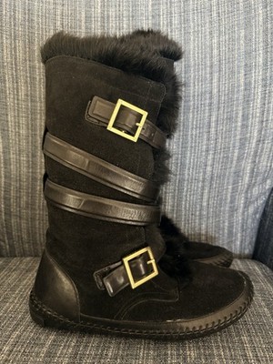 Tory Burch Jaden Rabbit Fur Lined Suede Moccasin Boots. Size 8