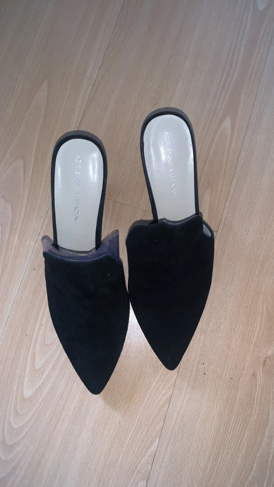 Adrienne Vitadini AV-Flory Mujer 9M Negro Gamuza Cuero Slides Planos. 0000000287 Foto 2 de 4