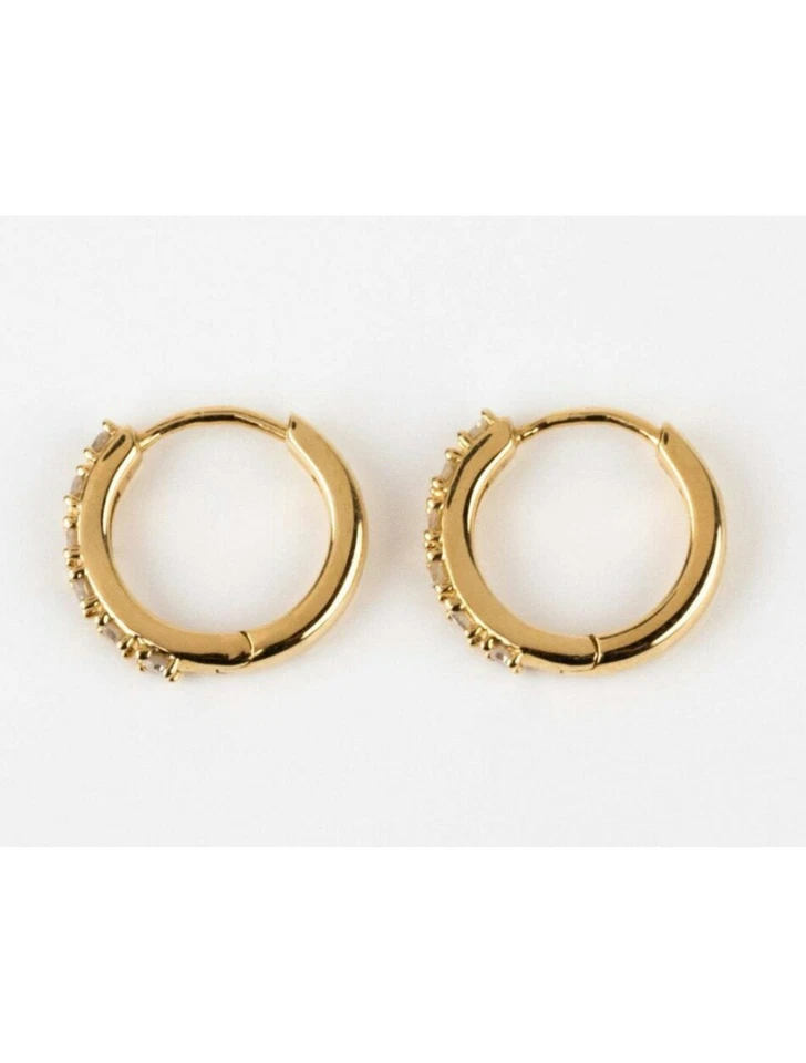 14K女式纯金钻石Huggie环状钻石耳环极简主义耳环。 — 第 2/4 张图片