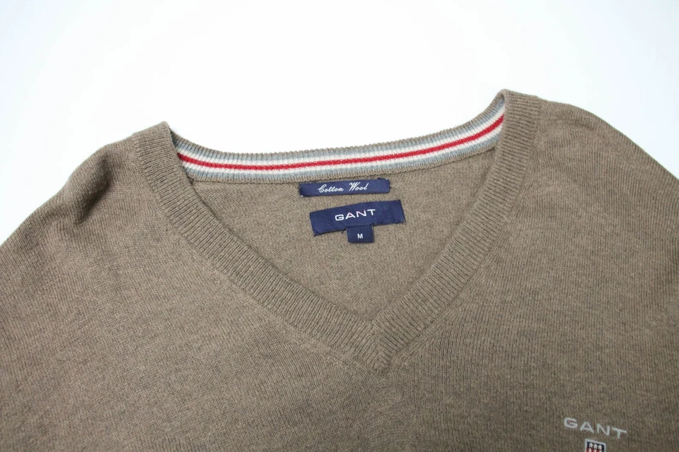 Gant Cotton Wool Jersey Hombre Mediano Jersey Punto Cuello En V Melange Marrón - Imagen 4 de 4