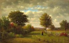 Oil painting george inness - woman Going To Market in spring landscape canvas @@