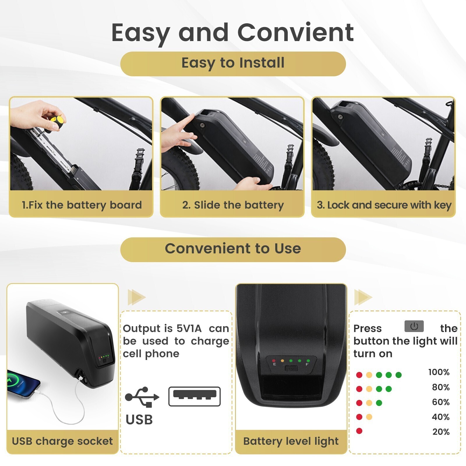 36V Hailong Lithium Ebike Battery Electric Bike Battery 5Pin For 200~1000W Motor