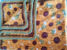FLEECE BABY BLANKET Crochet Edge Sunflower   