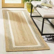 Runner Jute Runner Rug Handmade 100% Natural Rug Rustic Braided Modern Carpet