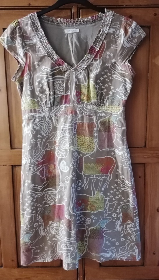 NWOT WHITE STUFF Cotton & Linen Tea Dress size 12 soft brown Fully