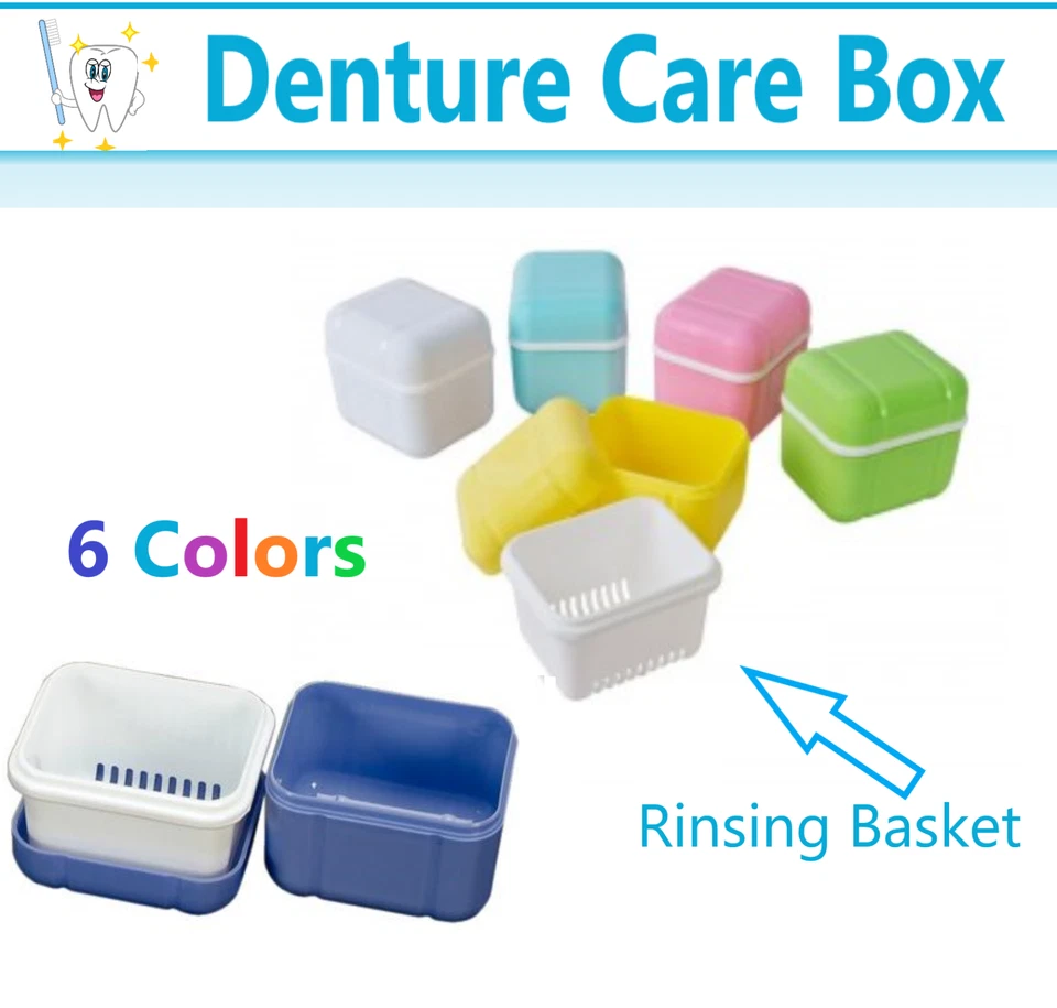 Denture Care Retainer Box with Tray Case Cup Storage Denture with Rinsing Basket - Image 2 of 2