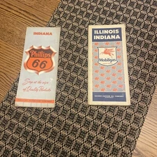 1942  & 1950 Gas Station Road Maps Mobilgas Phillips 66  ILLINOIS INDIANA