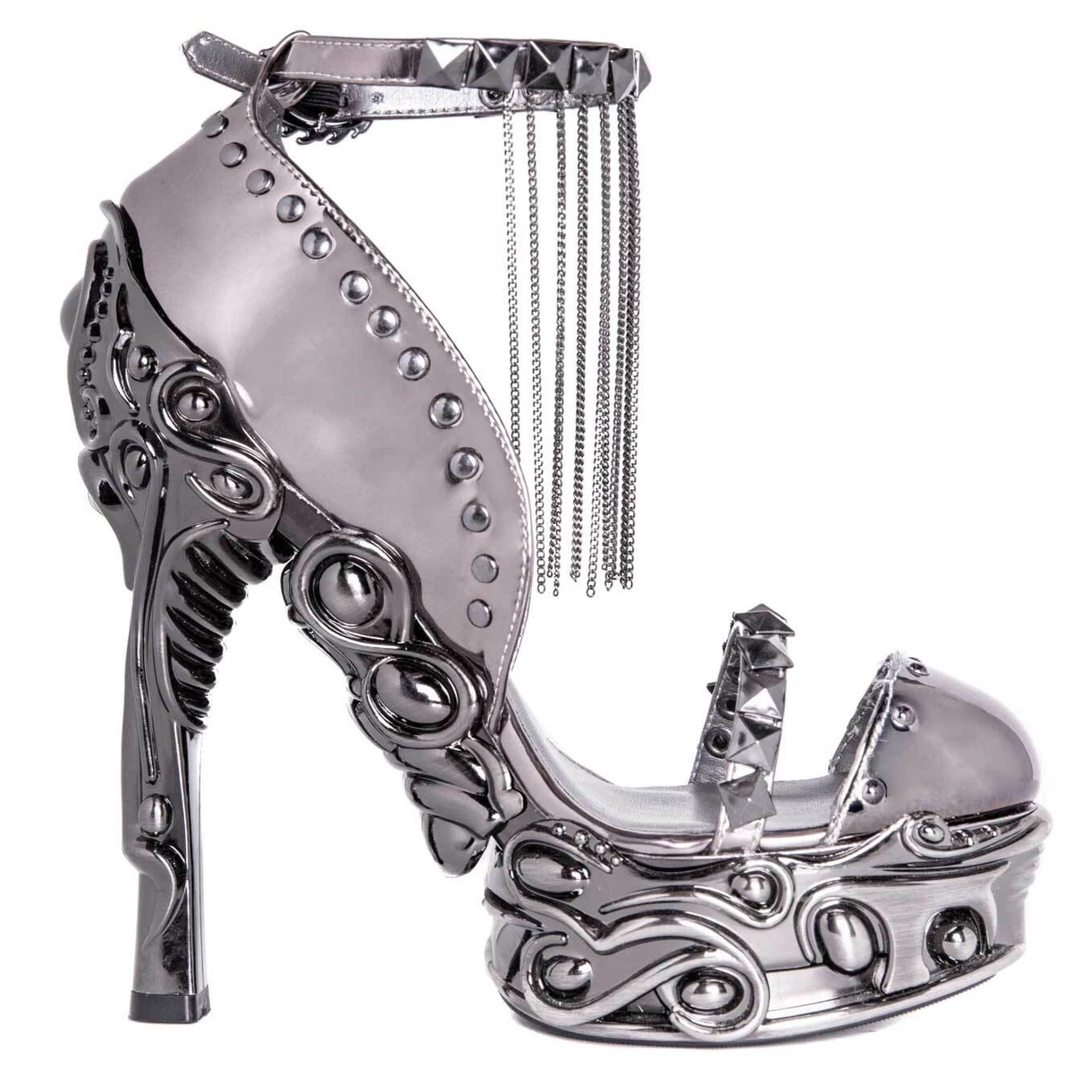 Hades Silver EROS Studs Chains 6 High Ornate Chrome Heels