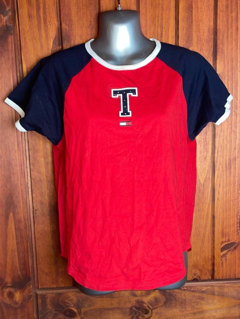 Tommy Hilfiger Short Sleeve Women s Color block T Shirt Red White Blue