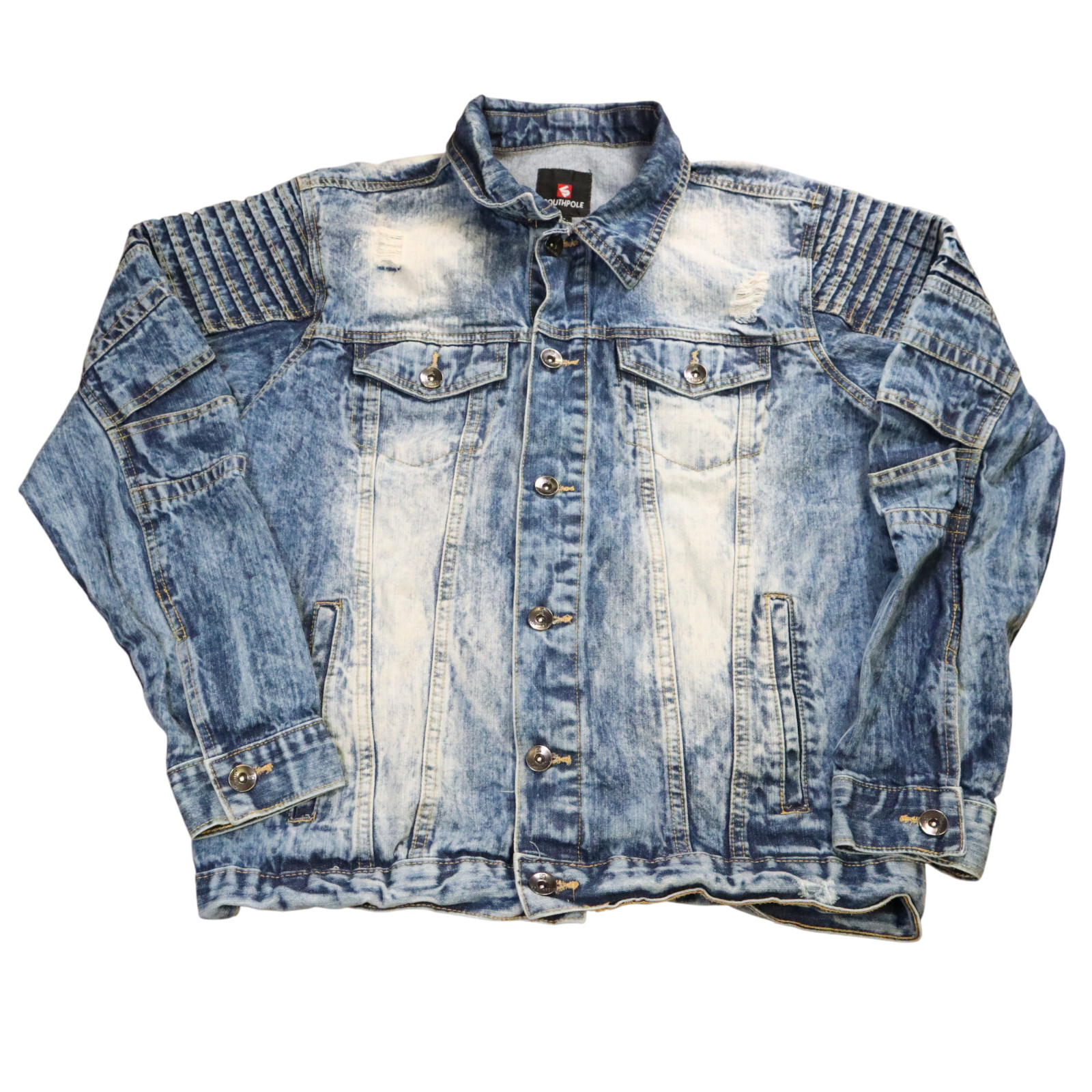 Southpole Denim Jacket Mens Large Blue Moto Rider Y2K Baggy Hip Hop Trucker