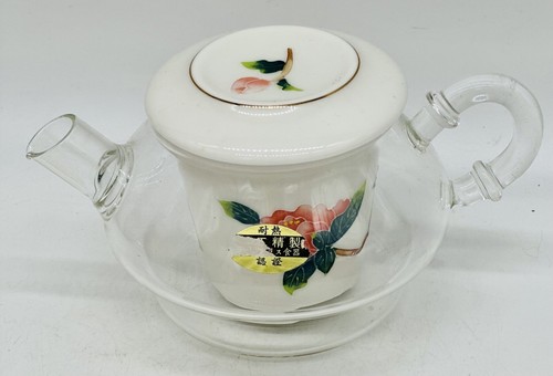 Floral Individual yipinci Glass Teapot w/Ceramic Infuser & Lid unique rare - Picture 3 of 11