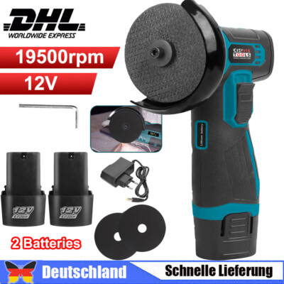 12V Akku Winkelschleifer, Universal Trennschleifer Schleifmaschine  2 Akkus DE