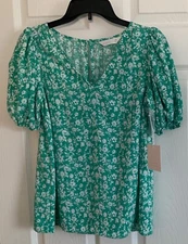 NWT LAUREN CONRAD WOMENS SIZE XS BLOUSE TOP, SHORT SLEEVE, GREEN