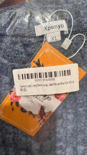 Jersey azul acanalado XL / UK 18 Xpenyo para mujer manga larga botón elástico - Imagen 7 de 8