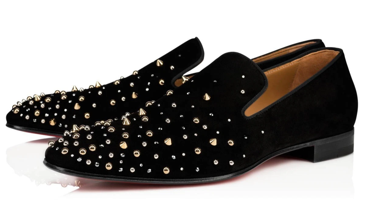 Christian Louboutin, Shoes, Christian Lv Red Bottom Flats Royal Blue With  Spikes All Over