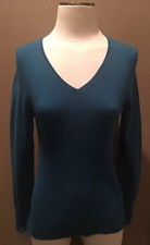 Apt 9 M 100 Cashmere V Neck Teal Sweater Top W Long Sleeves