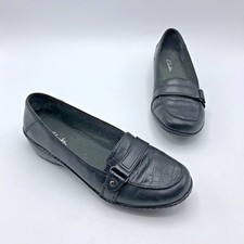 Clarks 88924 Women Black Leather Croc Print Slip On Loafer Shoe Size 7 Pre Owned