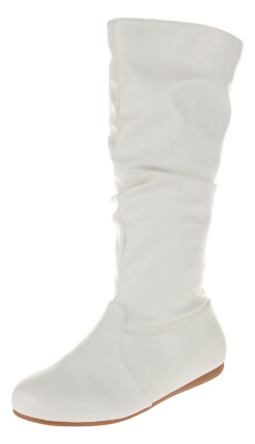 New White Round Toe Slouchy Women Causal Mid Calf Flat Boots New White Round Toe Slouchy Women Causal Mid Calf Flat Boots