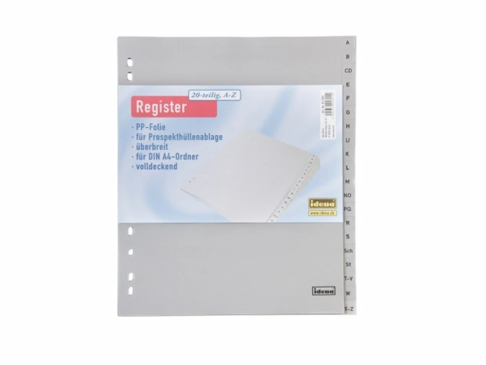 IDENA 1 Ordnerregister A4 A-Z, 20-teilig Grau überbreit für Prospekthüllenablage