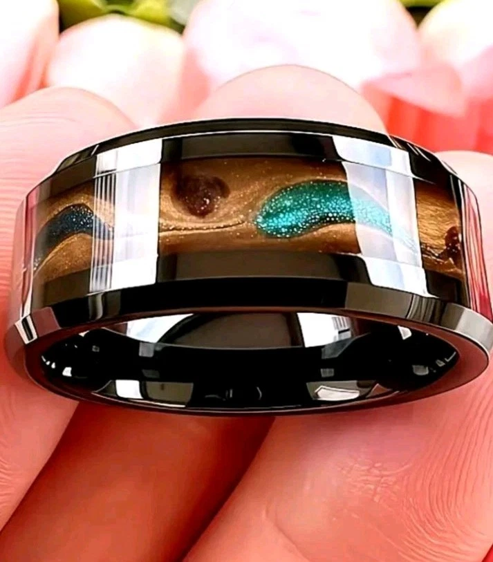 Alianza de boda de compromiso de ajuste cómodo de arena que fluye de tungsteno de 8 mm para hombre talla 10 Foto 2 de 4